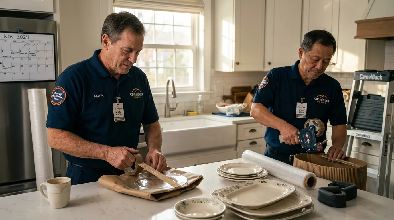 Professional crew packing kitchen dishware in Mineral Springs, AR