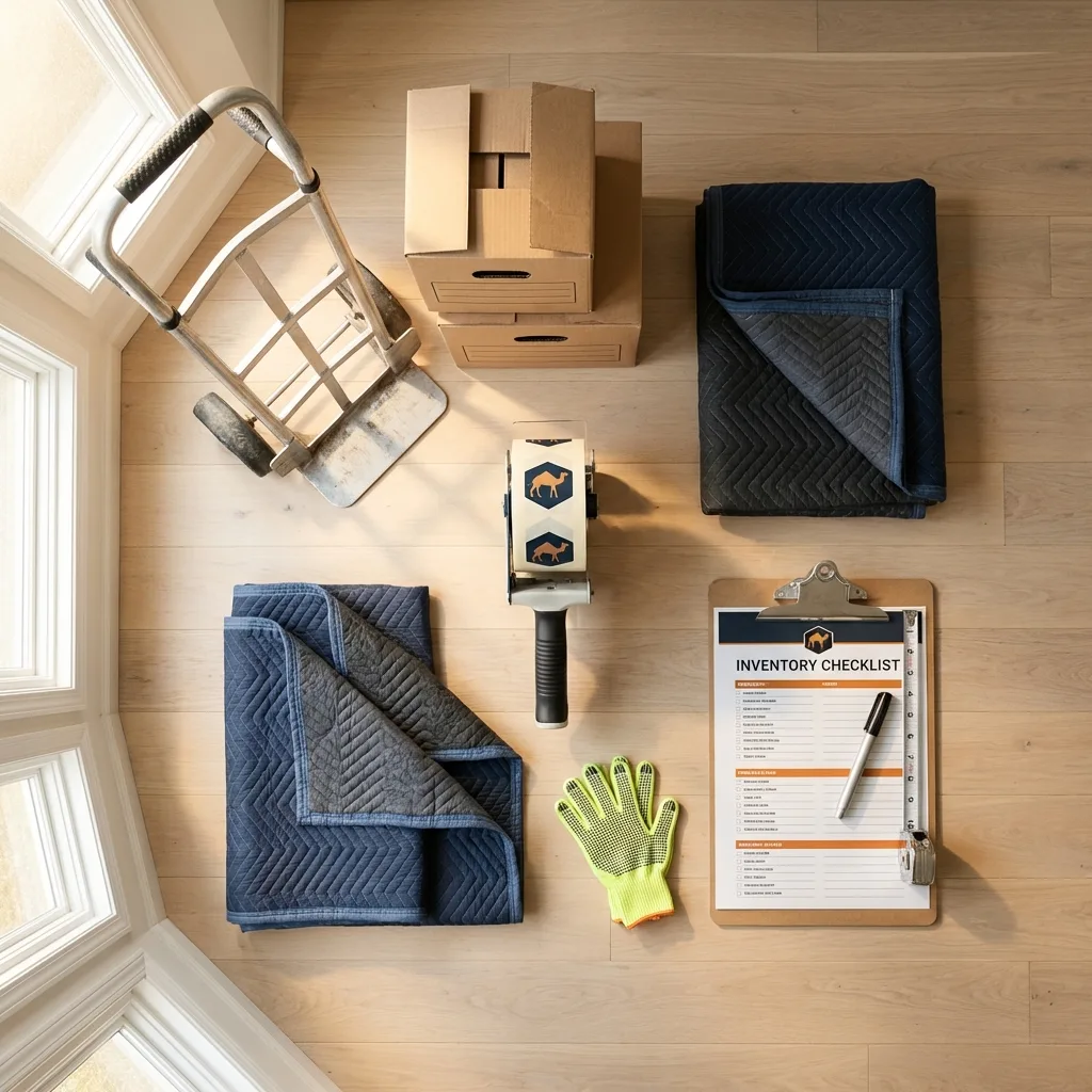 Professional moving supplies and packing materials layout for Mineral Springs residential relocations